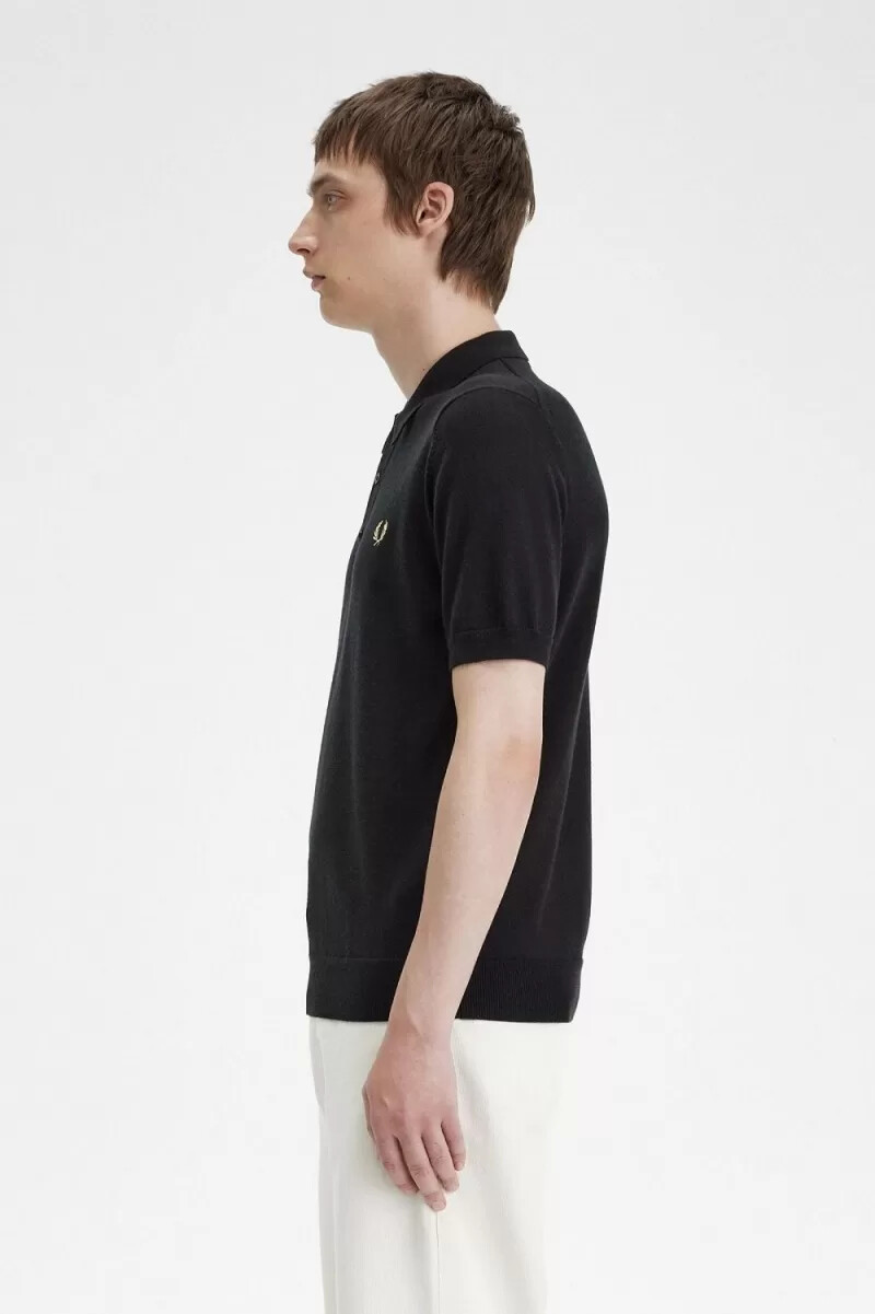 fred perry klassisches strickhemd für herren schwarz