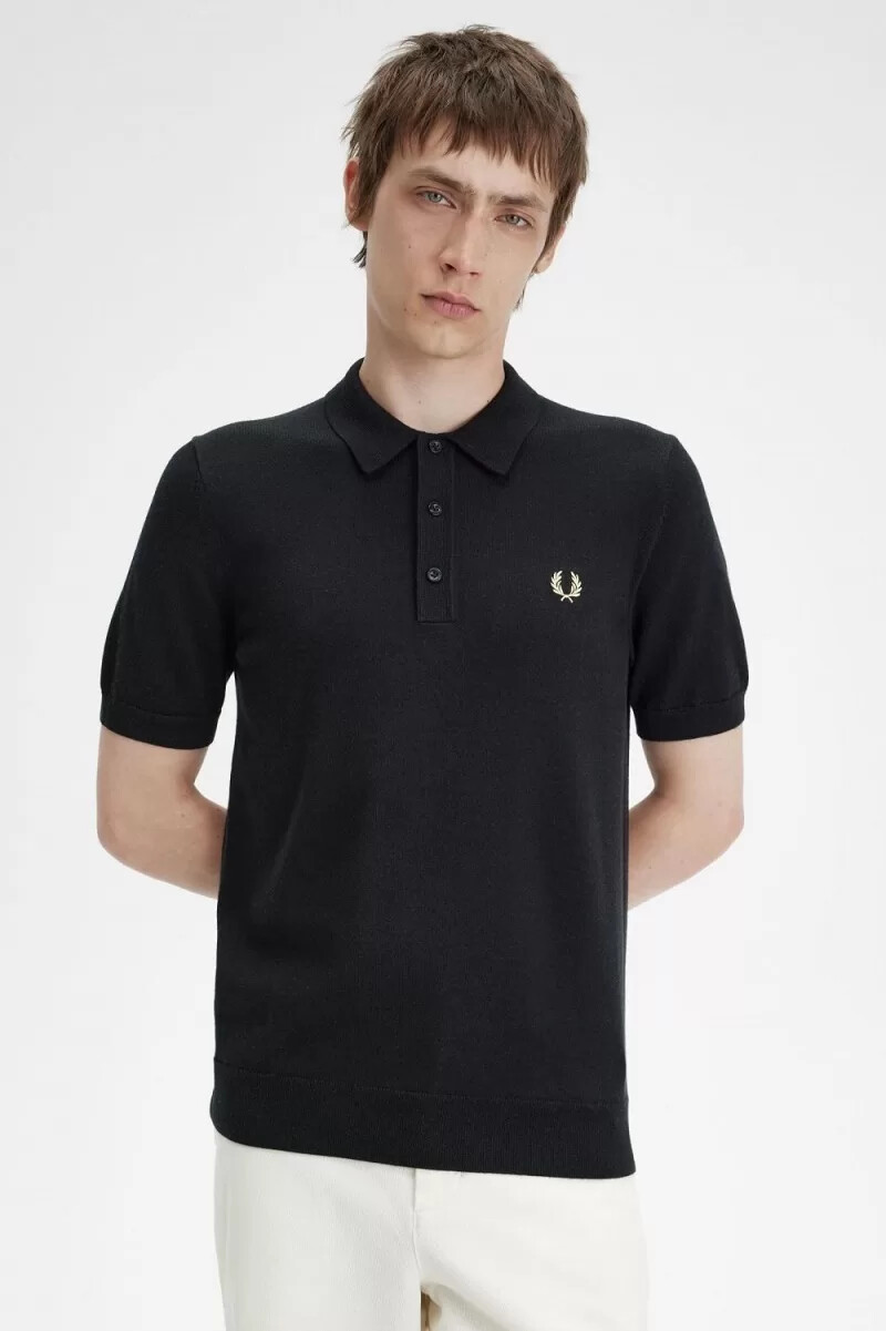 fred perry klassisches strickhemd für herren schwarz