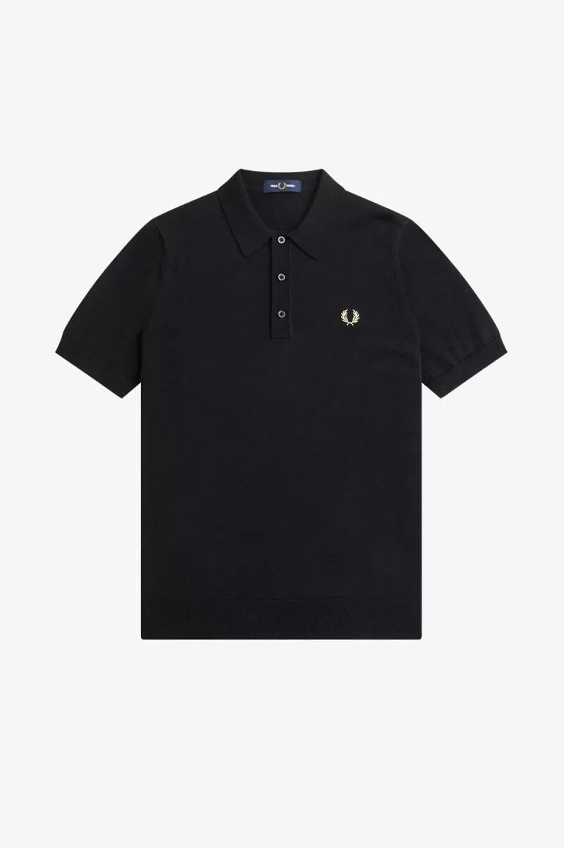 fred perry klassisches strickhemd für herren schwarz