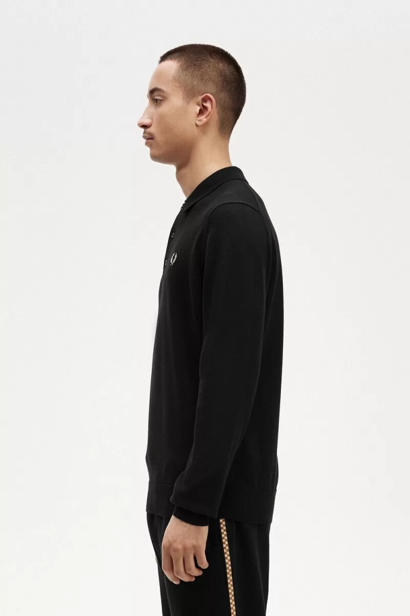 fred perry langarm-strickhemd für herren schwarz
