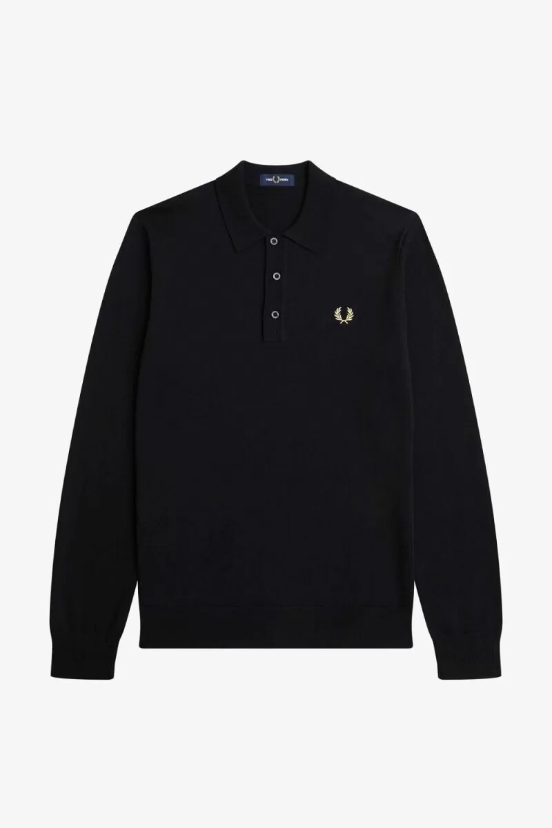 fred perry langarm-strickhemd für herren schwarz