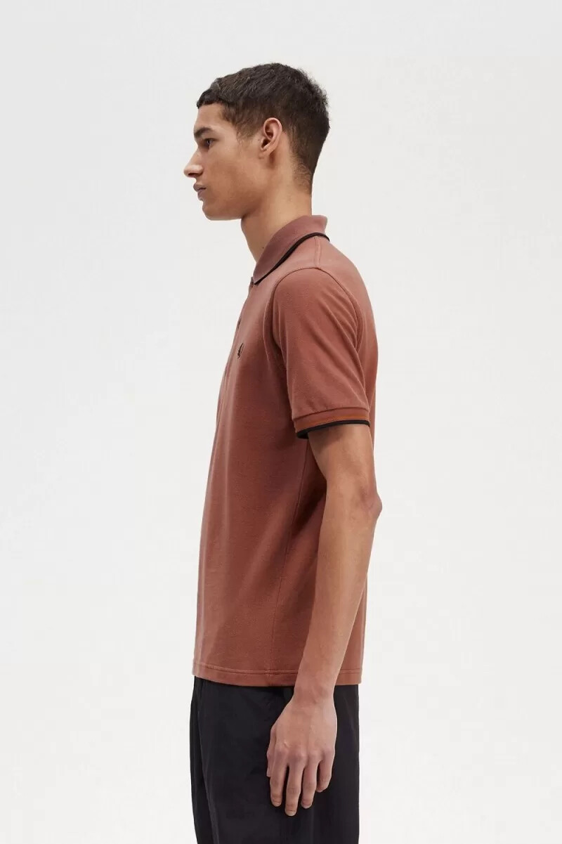 fred perry m12 herrenhemd whiskybraun dunkelbraun schwarz