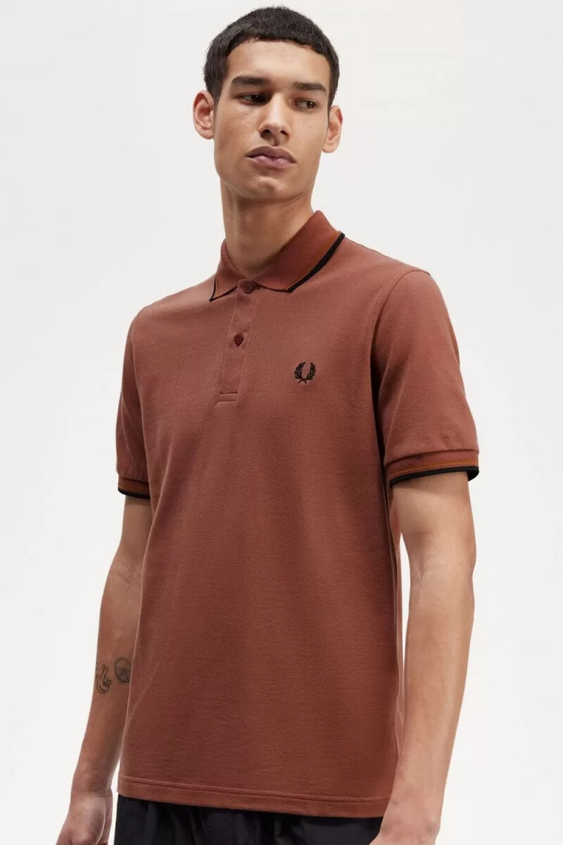 fred perry m12 herrenhemd whiskybraun dunkelbraun schwarz
