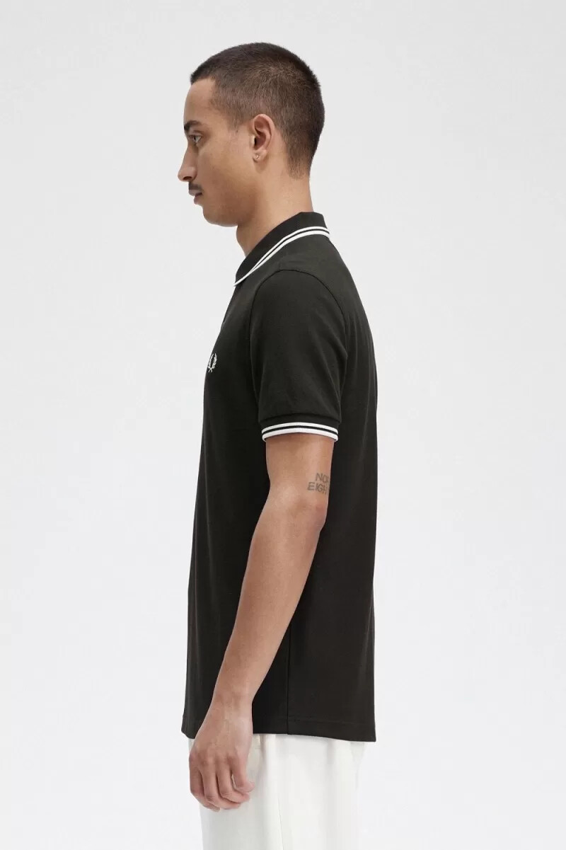 fred perry m3600 herrenhemd nachtgrün schneeweiß
