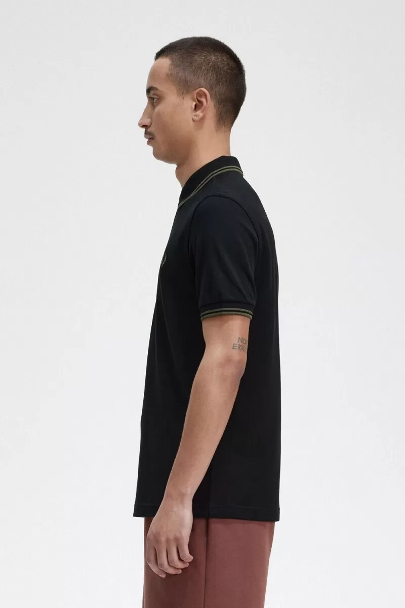 fred perry m3600 herrenhemd schwarz feldgrün