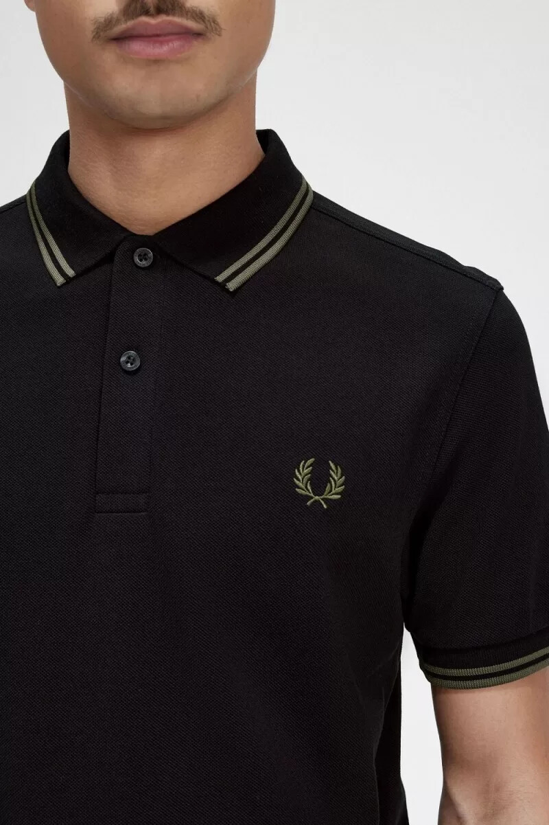fred perry m3600 herrenhemd schwarz feldgrün