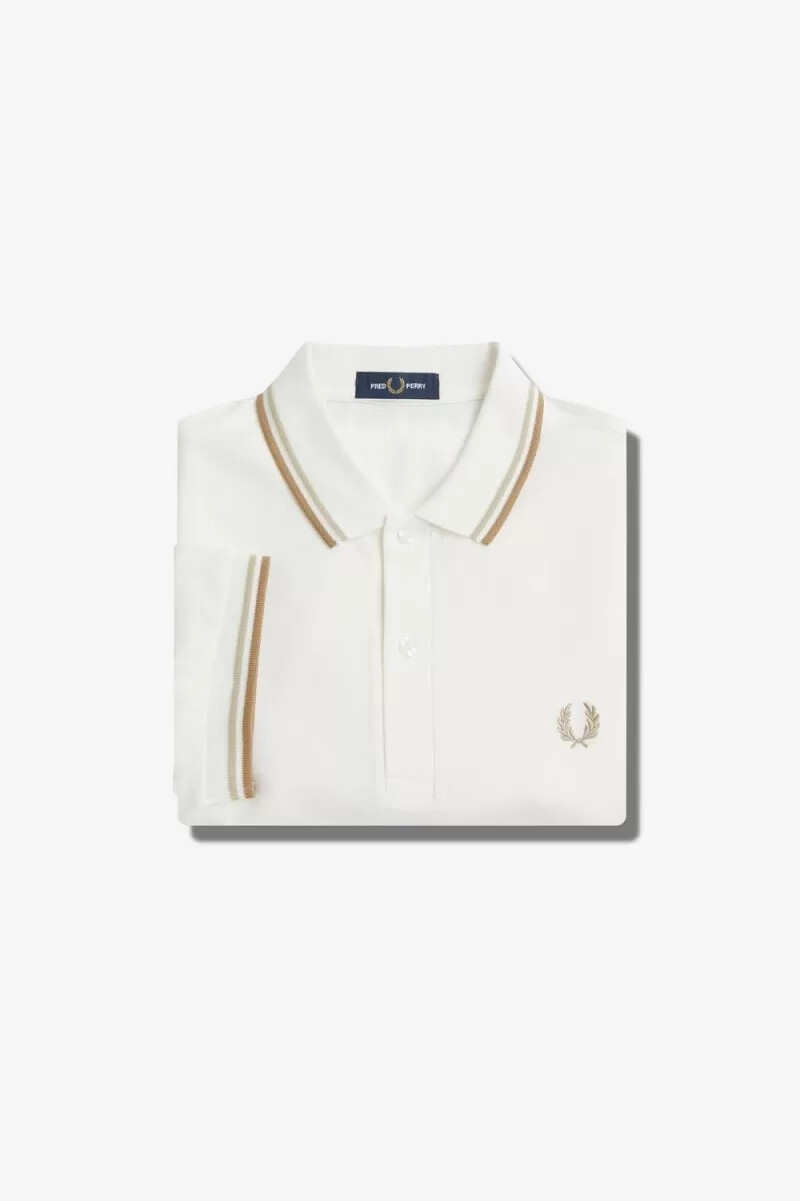 fred perry m3600 herrenhemd schneeweiß haferflockengrün