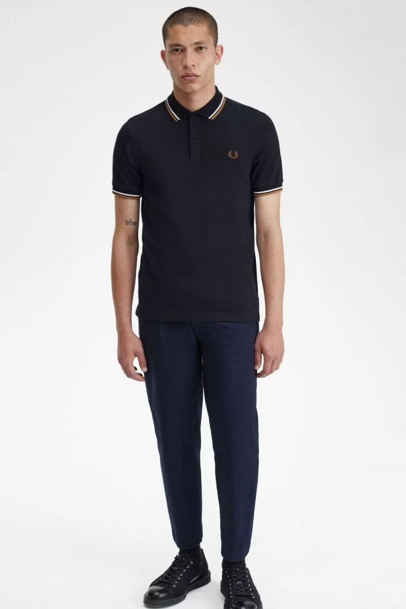 fred perry m3600 herrenhemd marineblau schneeweiß braun