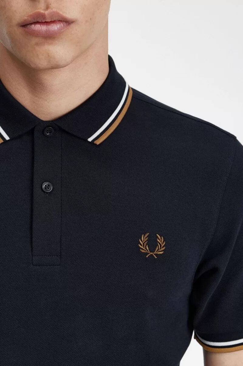 fred perry m3600 herrenhemd marineblau schneeweiß braun
