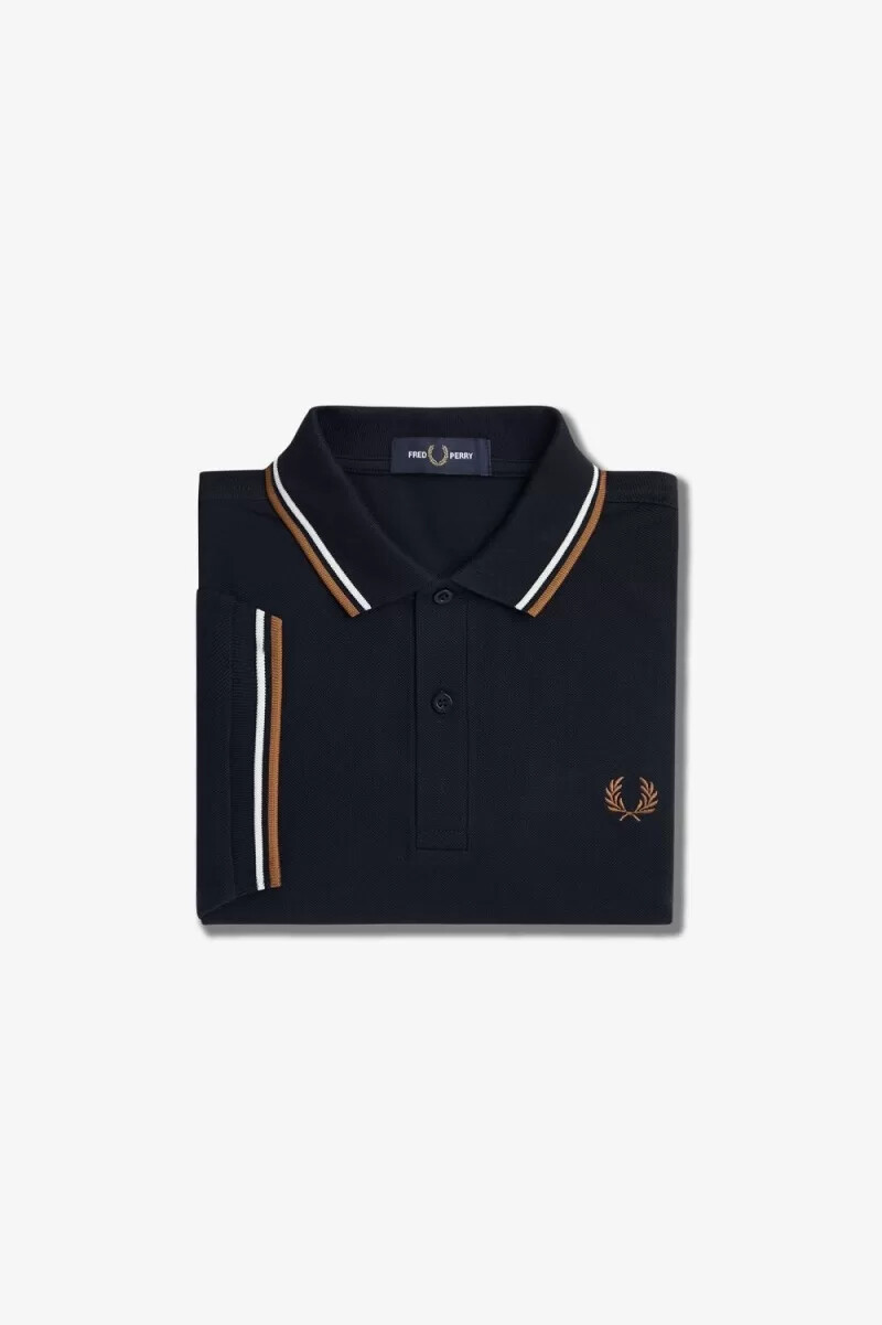 fred perry m3600 herrenhemd marineblau schneeweiß braun