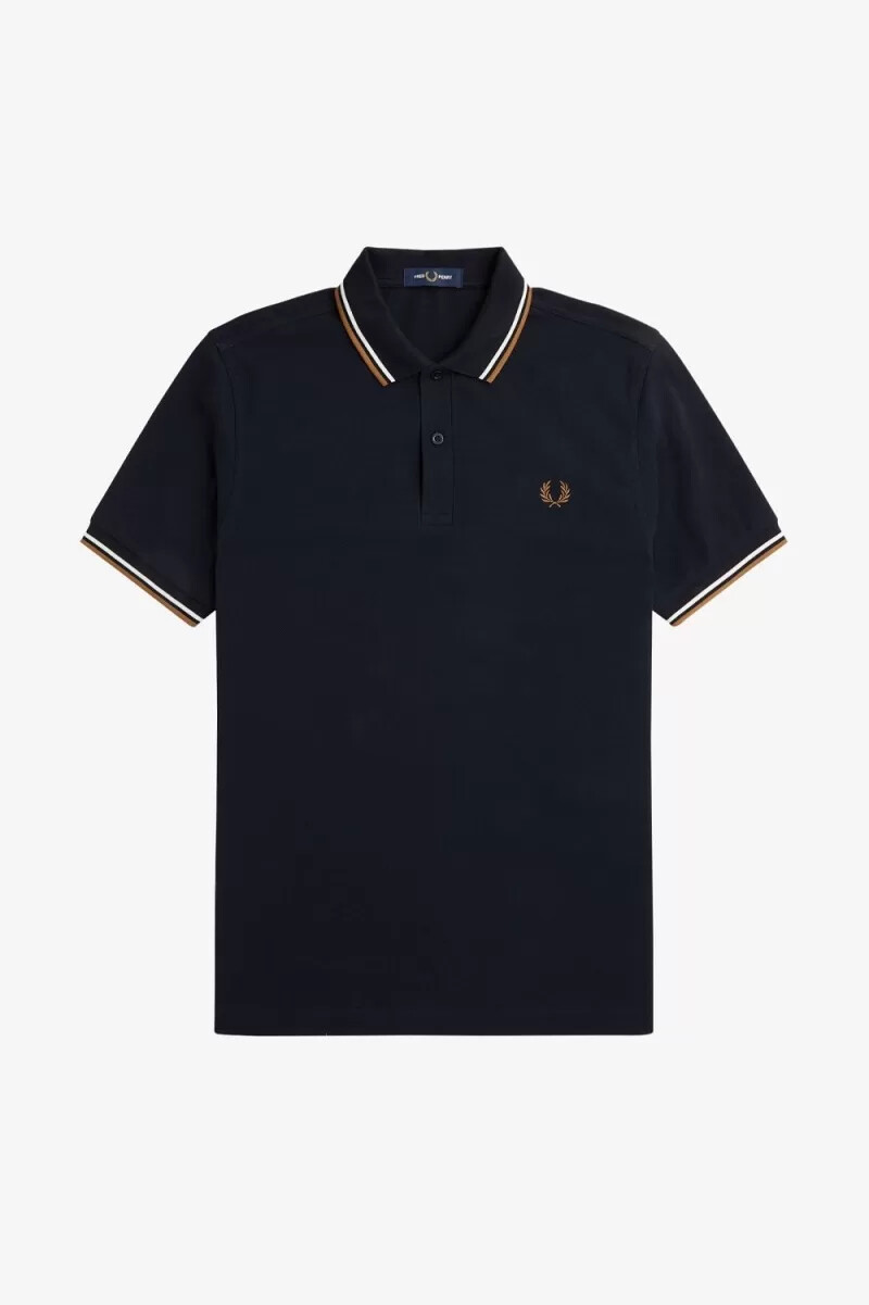 fred perry m3600 herrenhemd marineblau schneeweiß braun