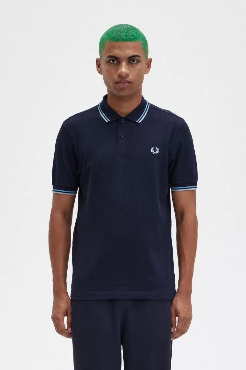 fred perry m3600 herrenhemd marineblau hellblau silberblau