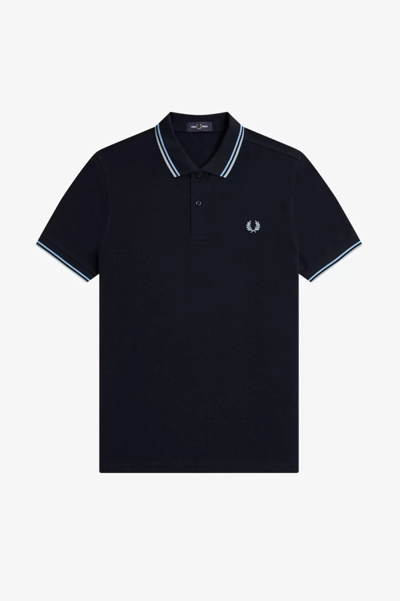 fred perry m3600 herrenhemd marineblau hellblau silberblau