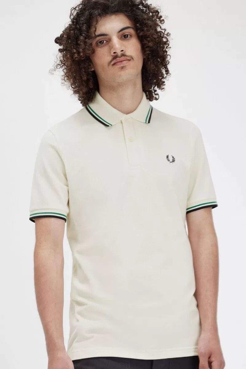 fred perry m12 herrenhemd hellbeige grün schwarz