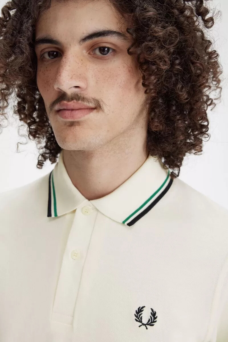 fred perry m12 herrenhemd hellbeige grün schwarz