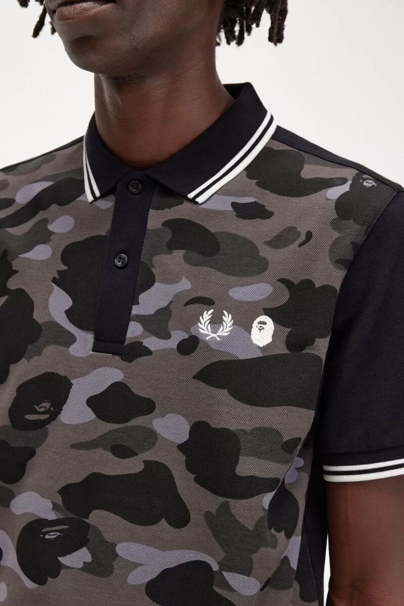 fred perry camouflage herrenhemd schwarz