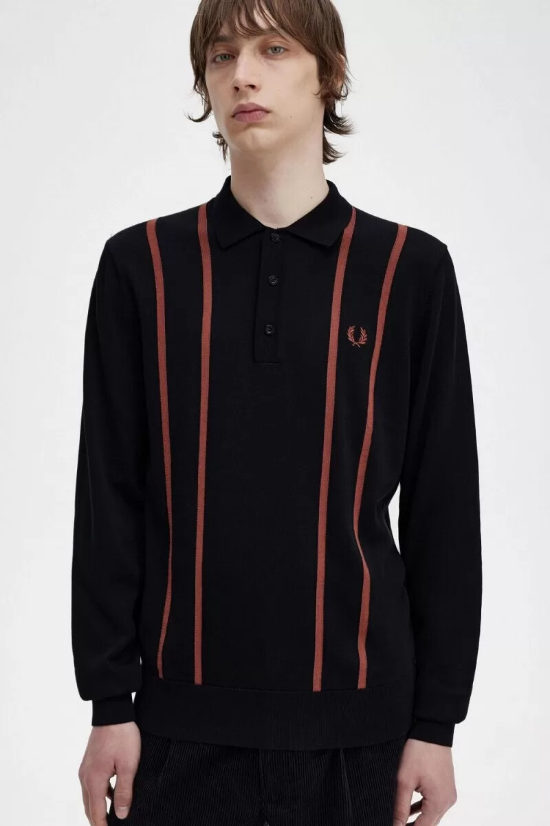 fred perry herrenhemd mit vertikalen streifen strick schwarz