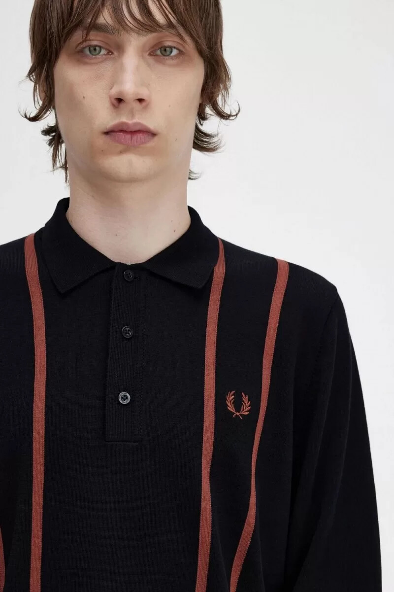 fred perry herrenhemd mit vertikalen streifen strick schwarz