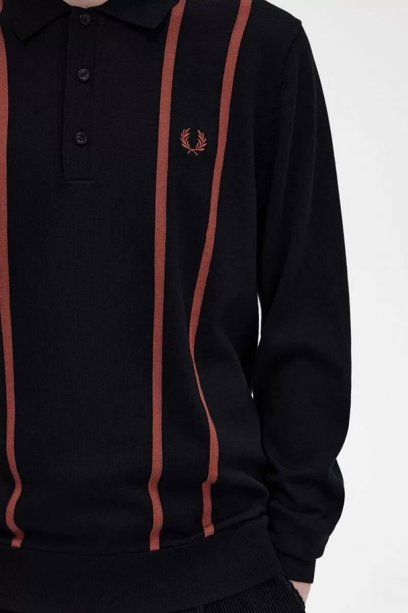 fred perry herrenhemd mit vertikalen streifen strick schwarz