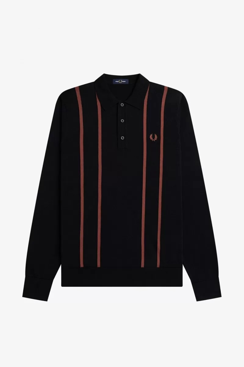fred perry herrenhemd mit vertikalen streifen strick schwarz