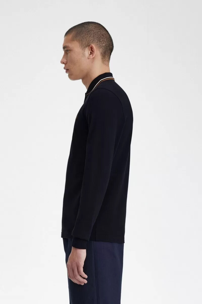 fred perry m3636 herrenhemd marineblau schneeweiß braun