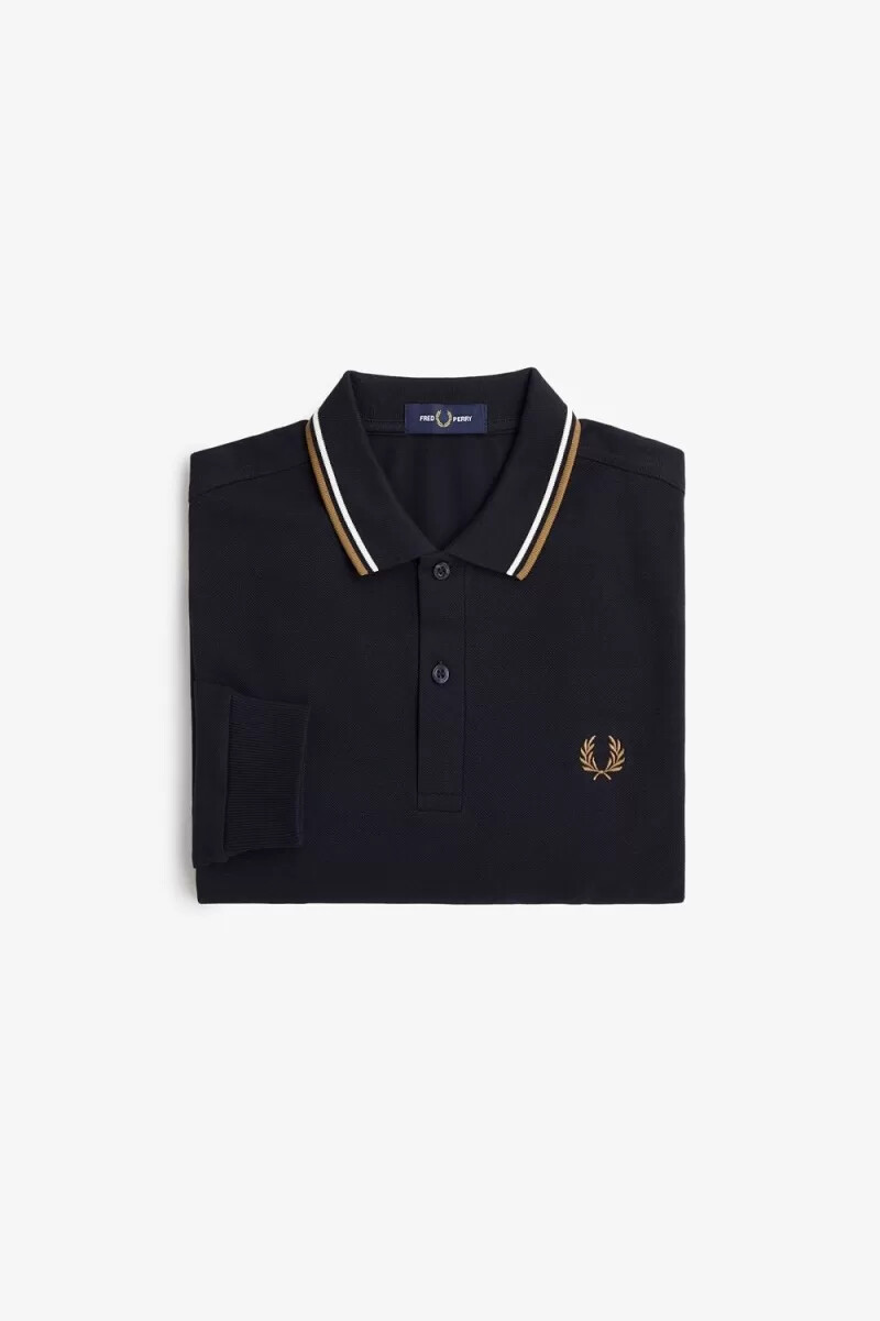 fred perry m3636 herrenhemd marineblau schneeweiß braun