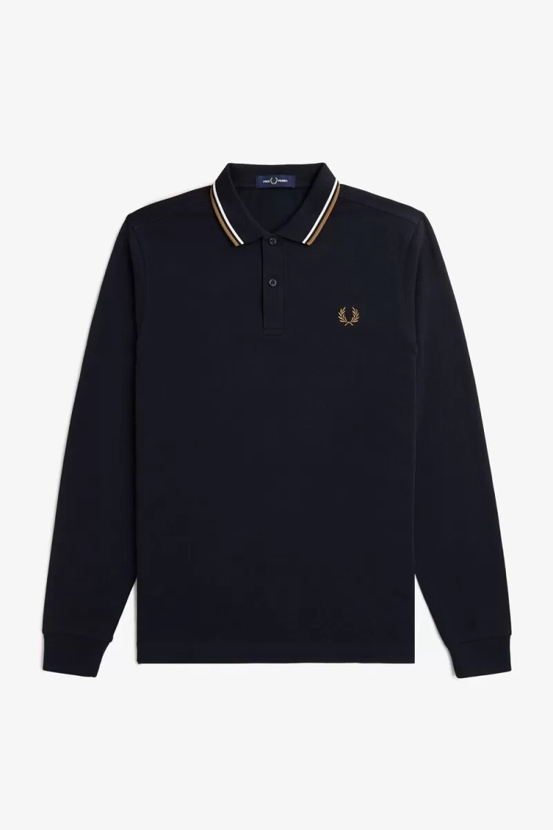 fred perry m3636 herrenhemd marineblau schneeweiß braun