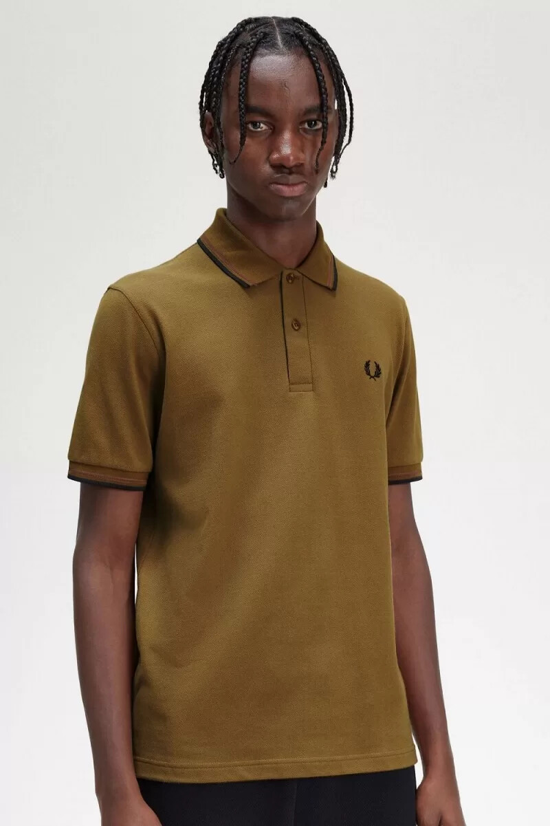 fred perry m12 herrenhemd dunkelbraun whiskybraun schwarz