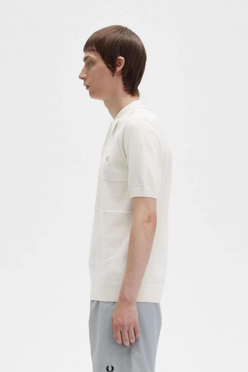 fred perry herrenhemd mit ton-in-ton-einsätzen strick beige