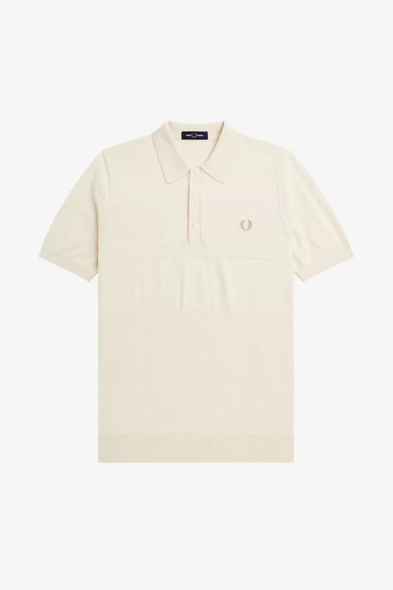 fred perry herrenhemd mit ton-in-ton-einsätzen strick beige