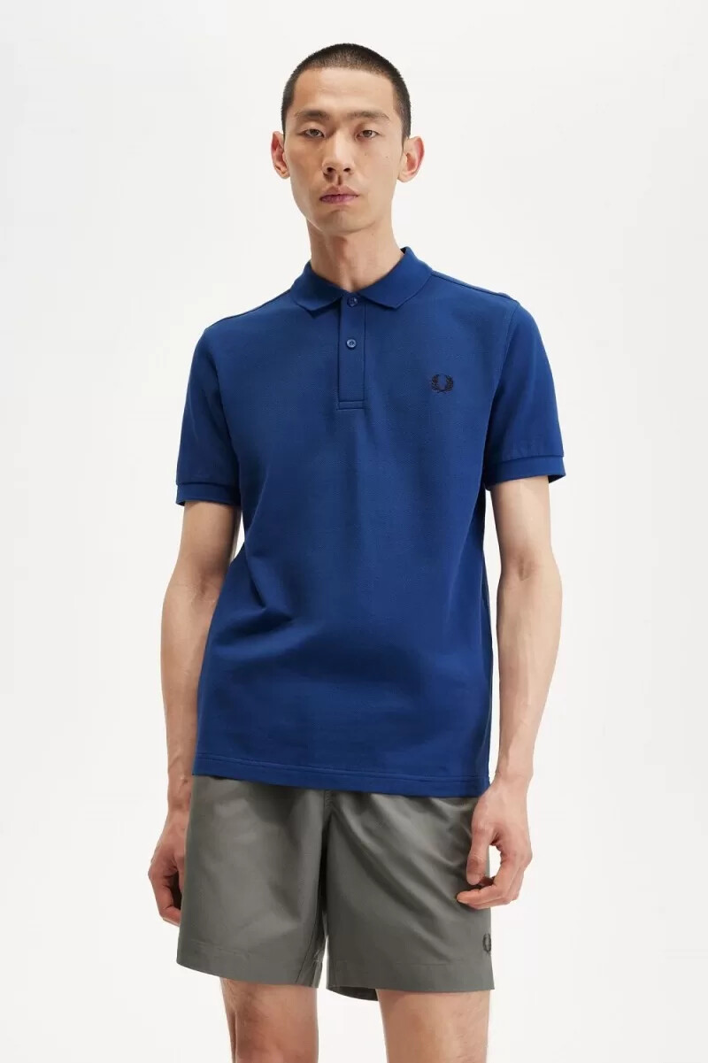 fred perry m6000 herrenhemd schattiertes kobaltblau