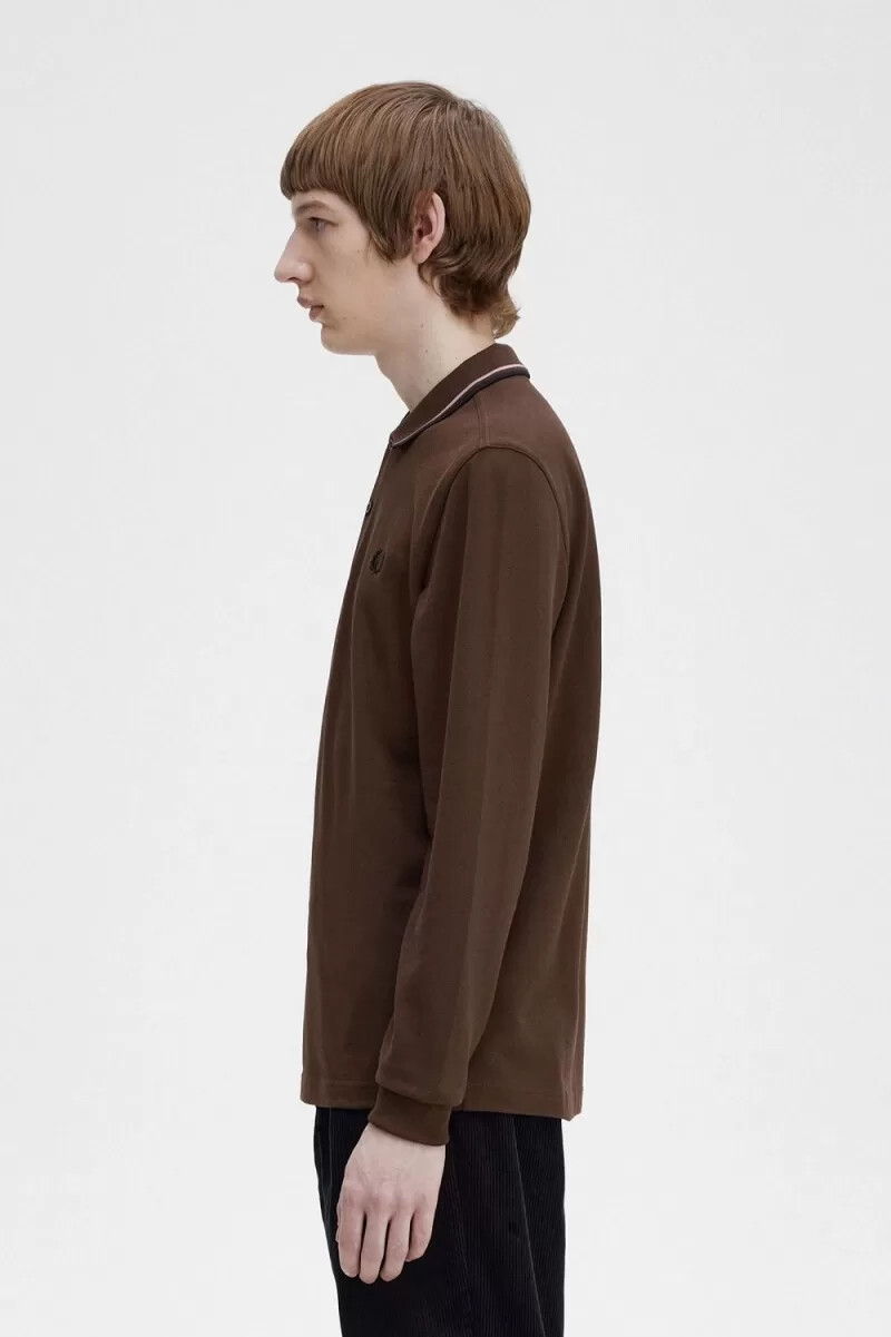 fred perry m3636 herrenhemd farbe burnt tobacco dunkelrosa schwarz