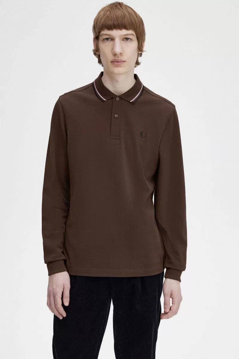 fred perry m3636 herrenhemd farbe burnt tobacco dunkelrosa schwarz