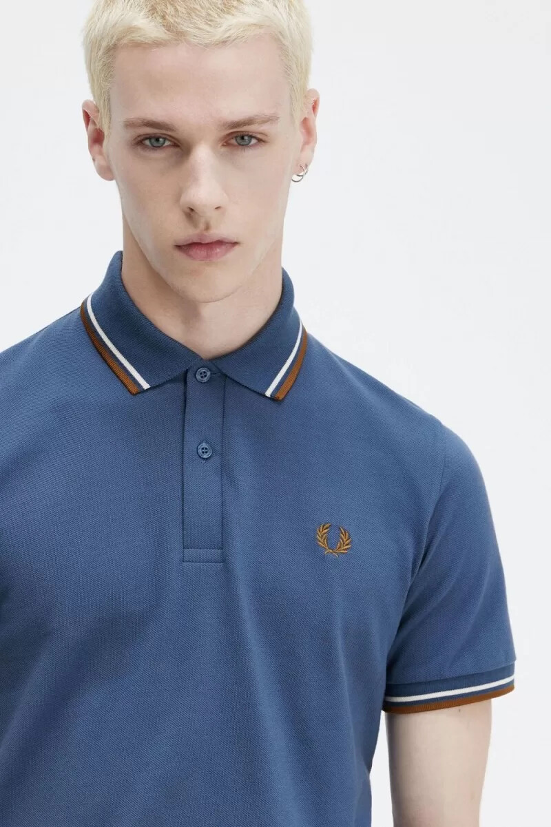 fred perry m12 herrenhemd mitternachtsblau beige dunkelbraun