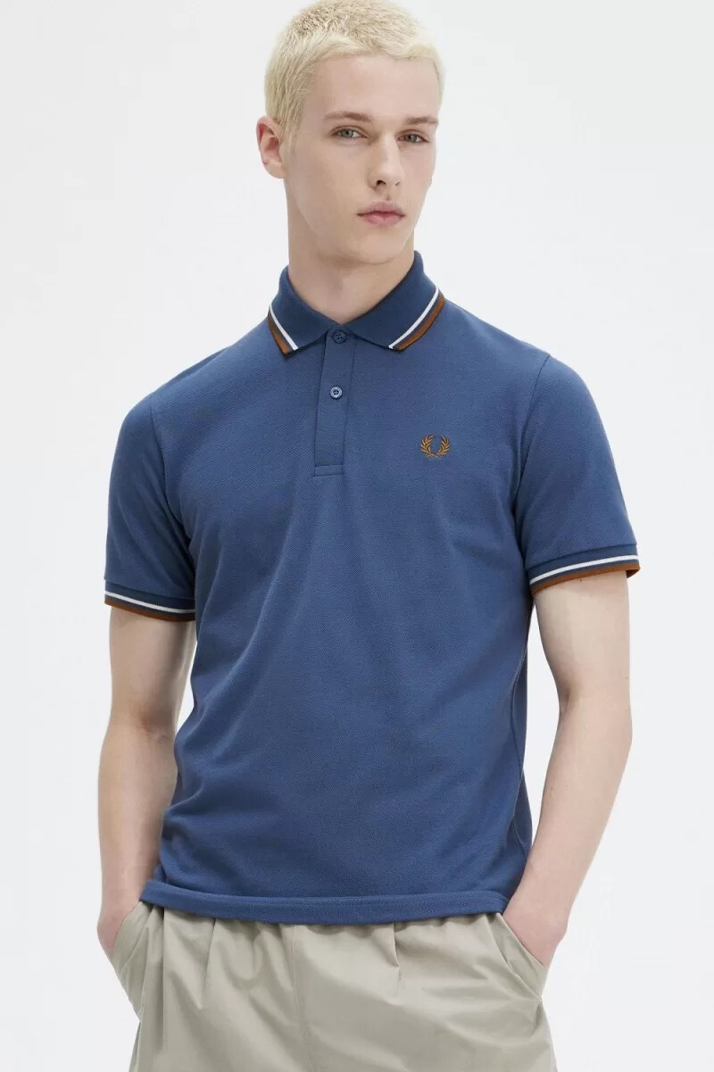 fred perry m12 herrenhemd mitternachtsblau beige dunkelbraun