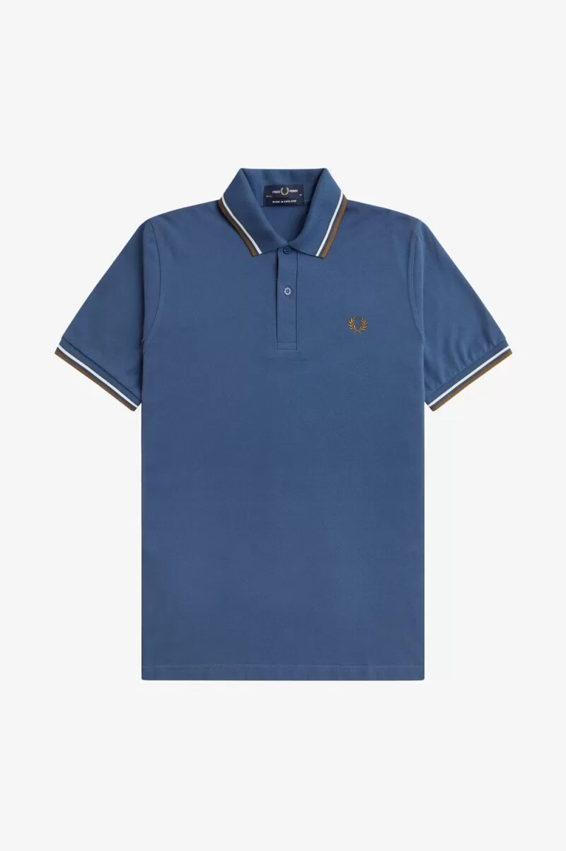fred perry m12 herrenhemd mitternachtsblau beige dunkelbraun