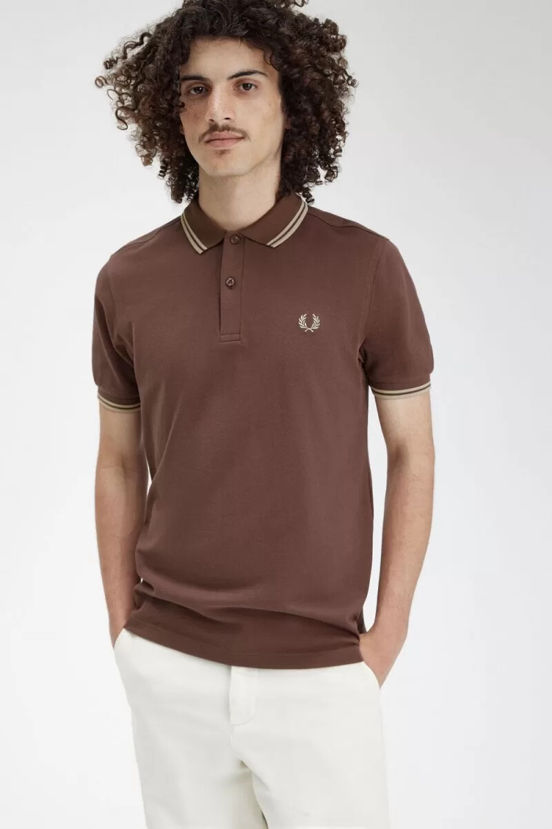fred perry m3600 herrenhemd dunkelrot warmgrau