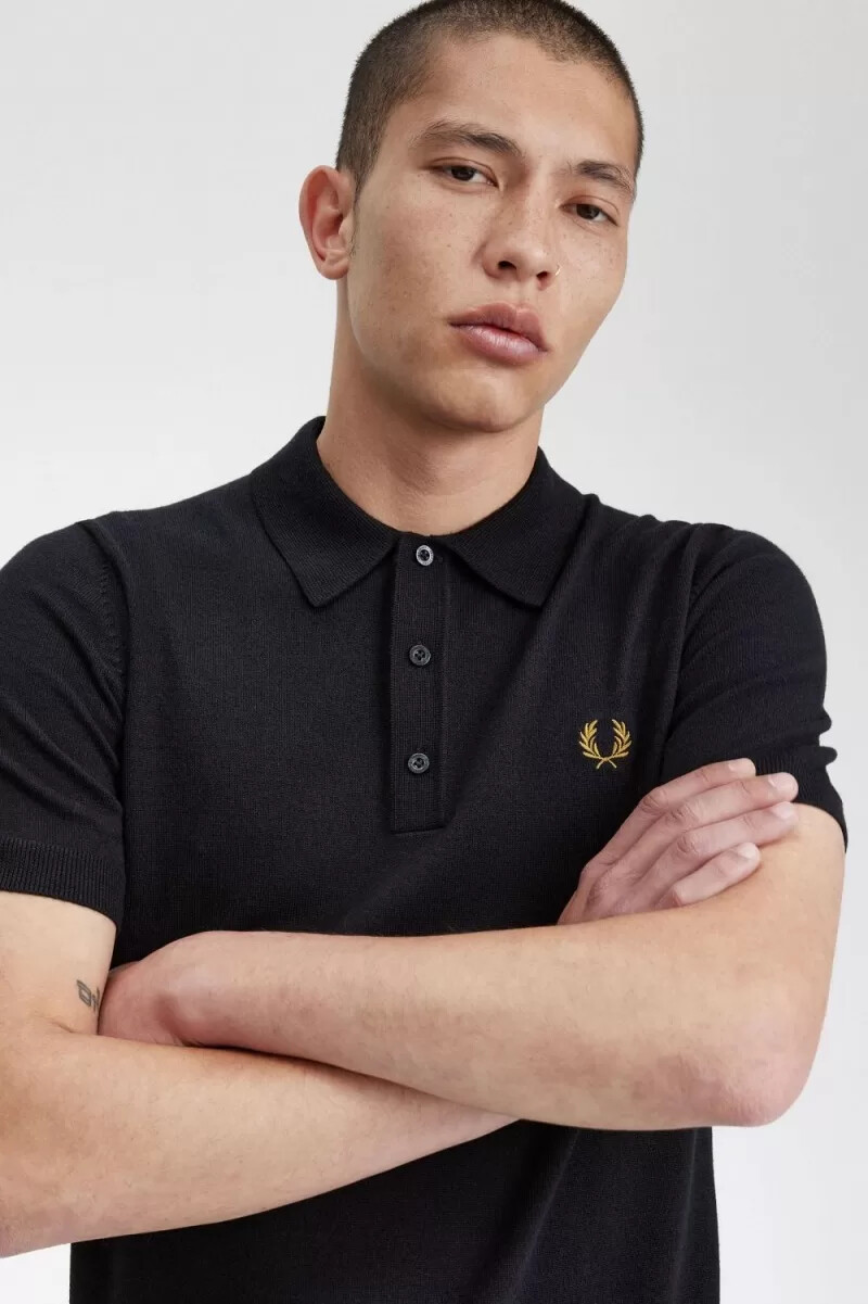 fred perry klassisches strickhemd für herren marineblau