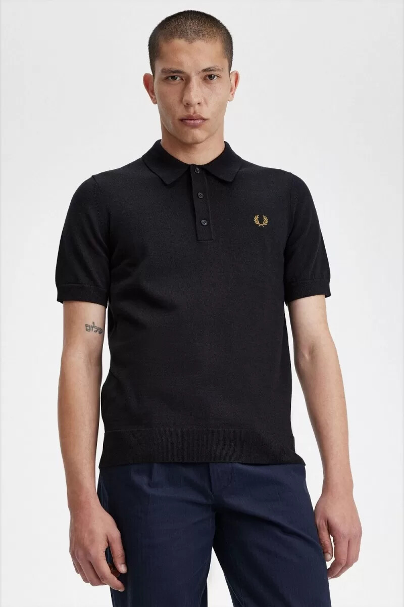 fred perry klassisches strickhemd für herren marineblau