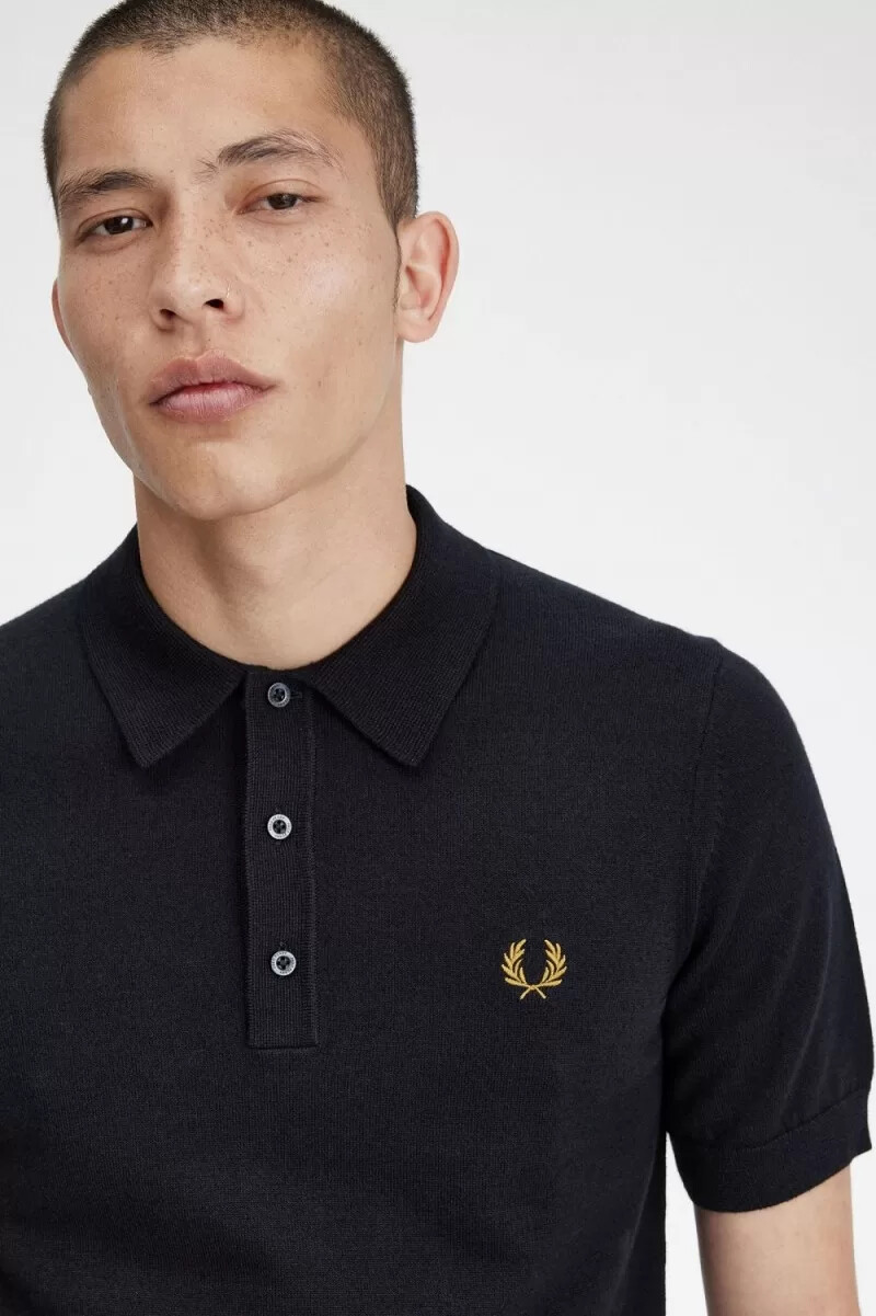 fred perry klassisches strickhemd für herren marineblau