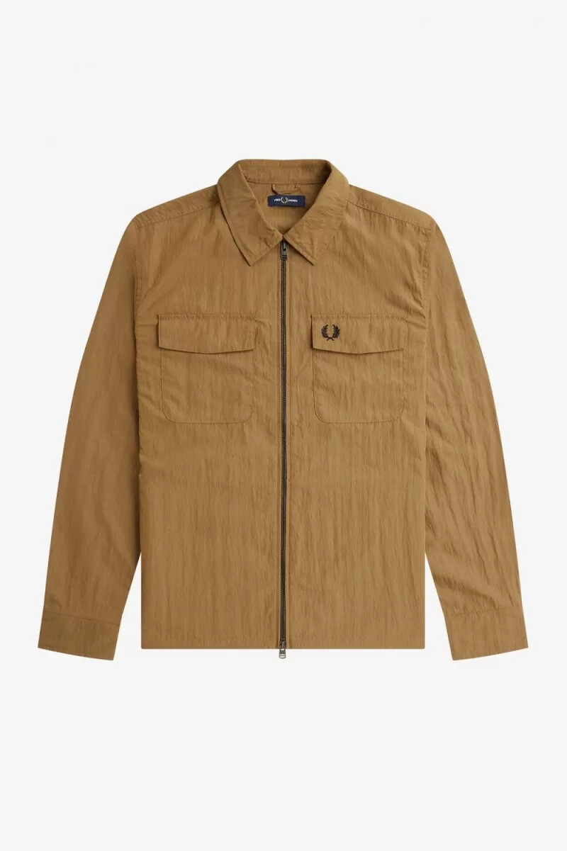 fred perry leichtes herrenhemd mit reißverschluss braun