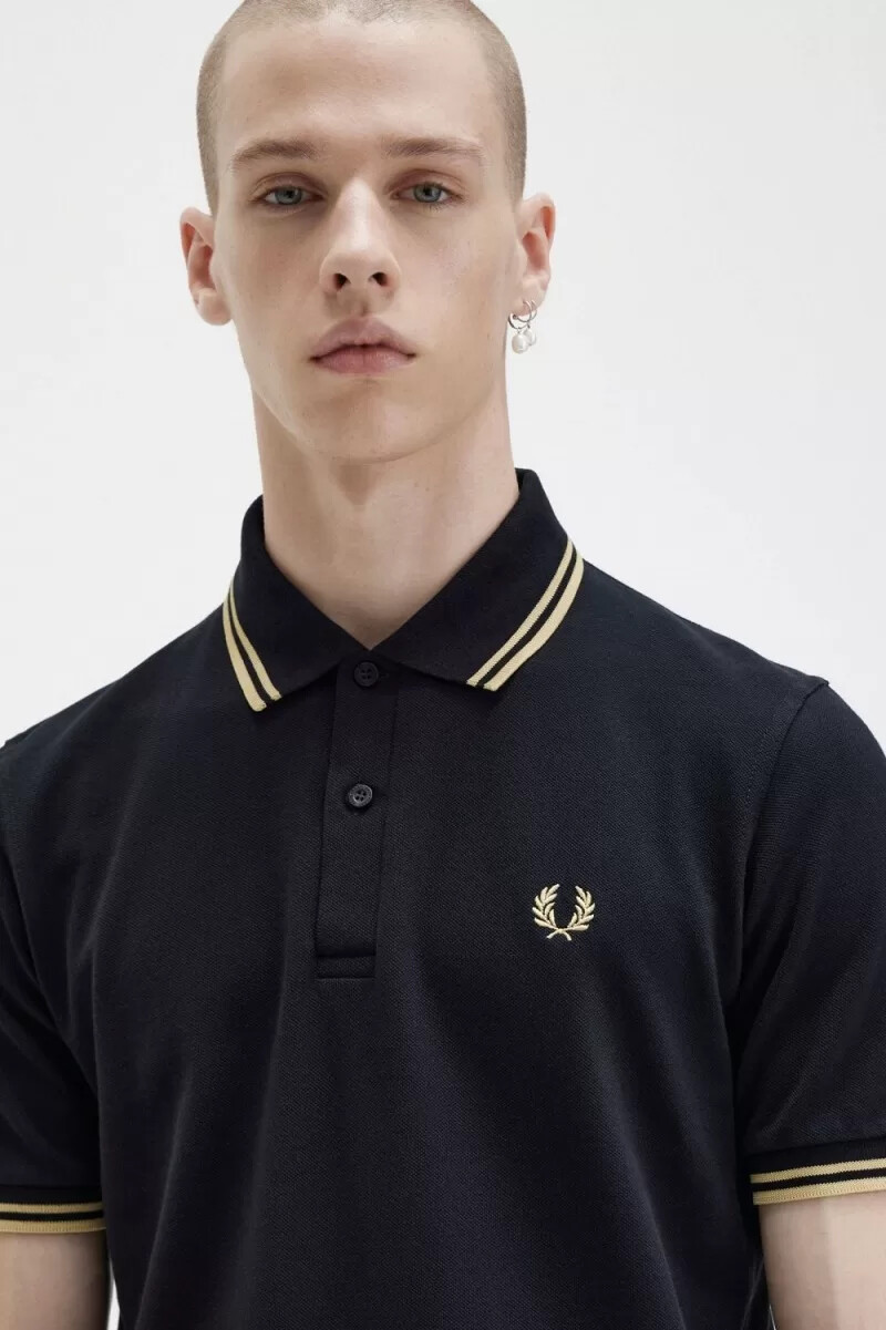 fred perry m12 herrenhemd schwarz champagner