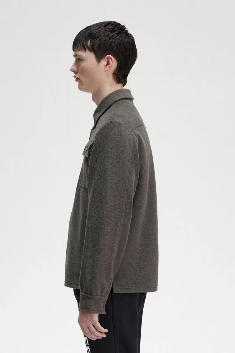 fred perry fleece herrenhemd feldgrün