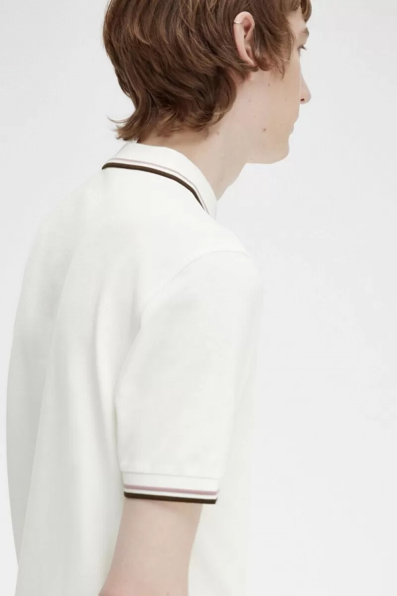 fred perry m3600 herrenhemd schneeweiß tiefrosa gebrannter tabak