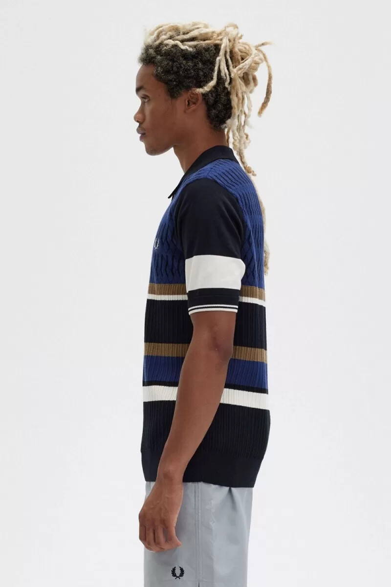 fred perry argyle-panel-strickhemd für herren französischblau