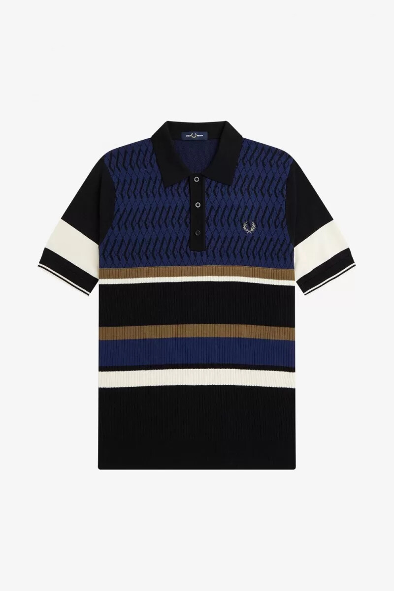 fred perry argyle-panel-strickhemd für herren französischblau