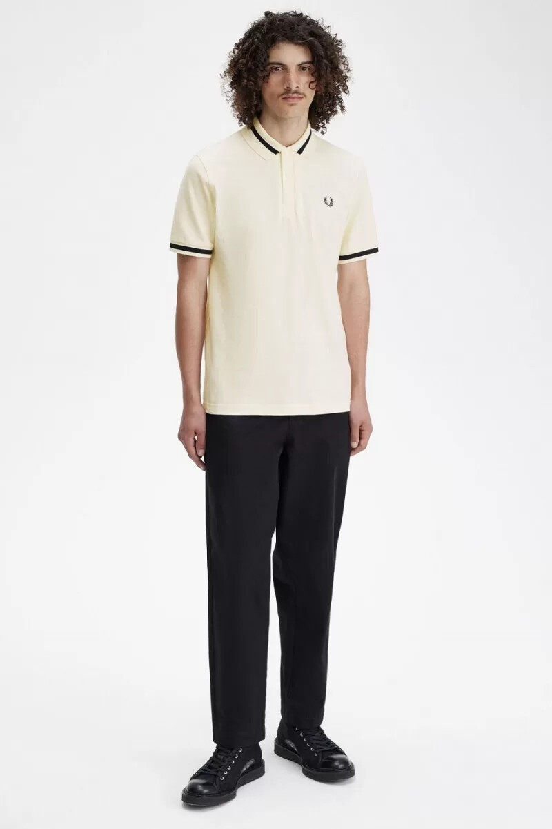 fred perry m2 herrenhemd beige schwarz