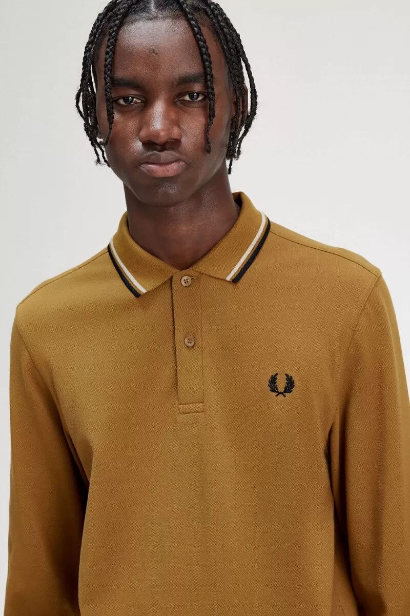 fred perry m3636 herrenhemd dunkelbraun haferflocken schwarz