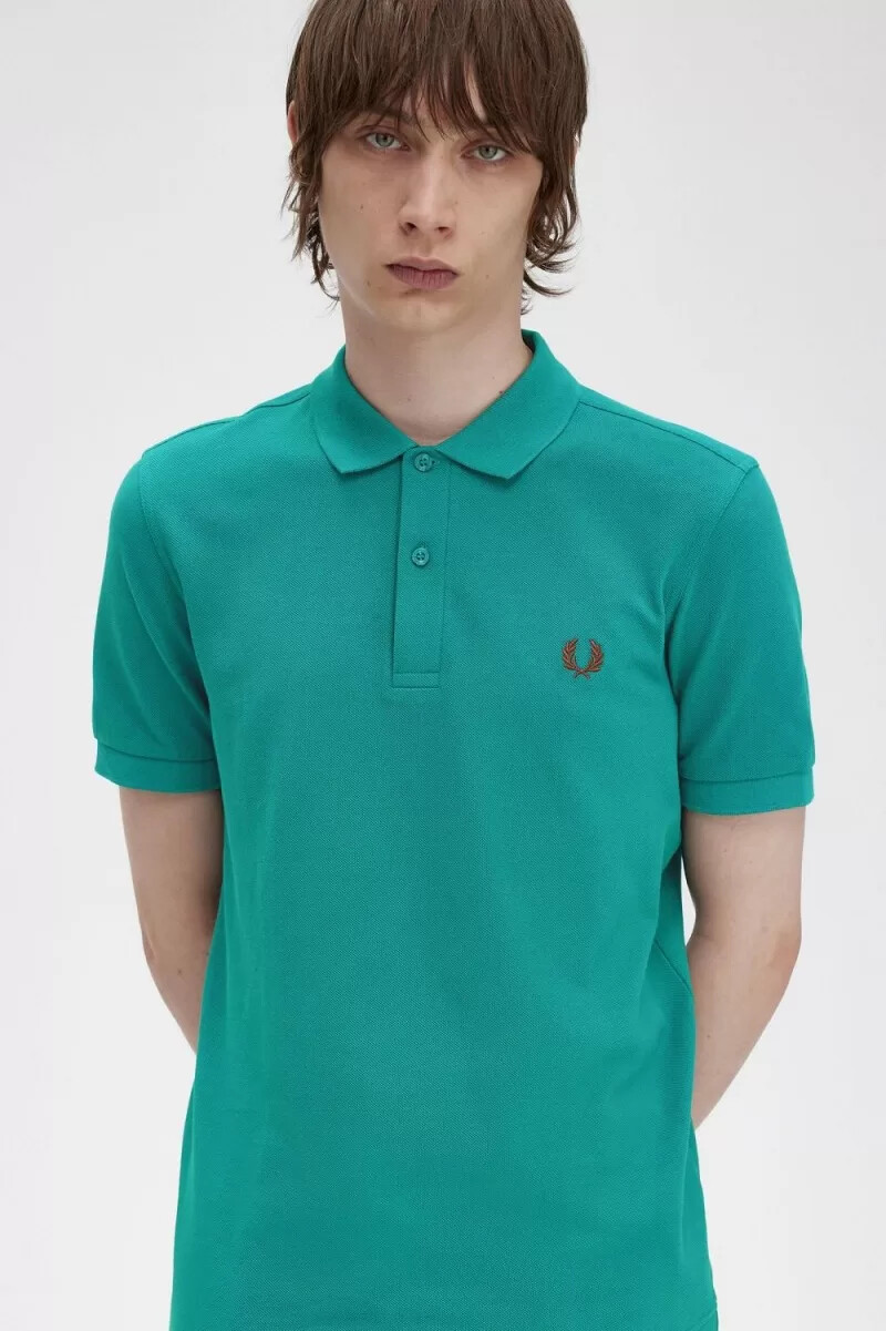 fred perry m6000 herrenhemd farbe tiefmint-whiskybraun