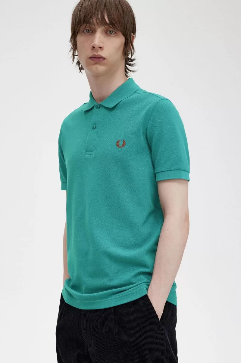 fred perry m6000 herrenhemd farbe tiefmint-whiskybraun